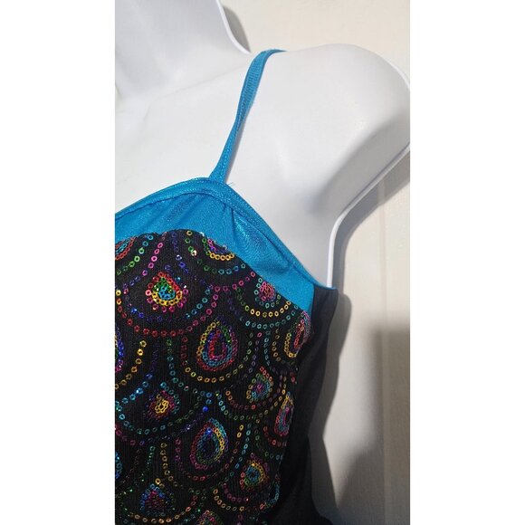 Adult Dance Costume Gallery Unitard Peacock Tutu Sparkly Blouson Jazz Tap Blue M - Picture 7 of 13
